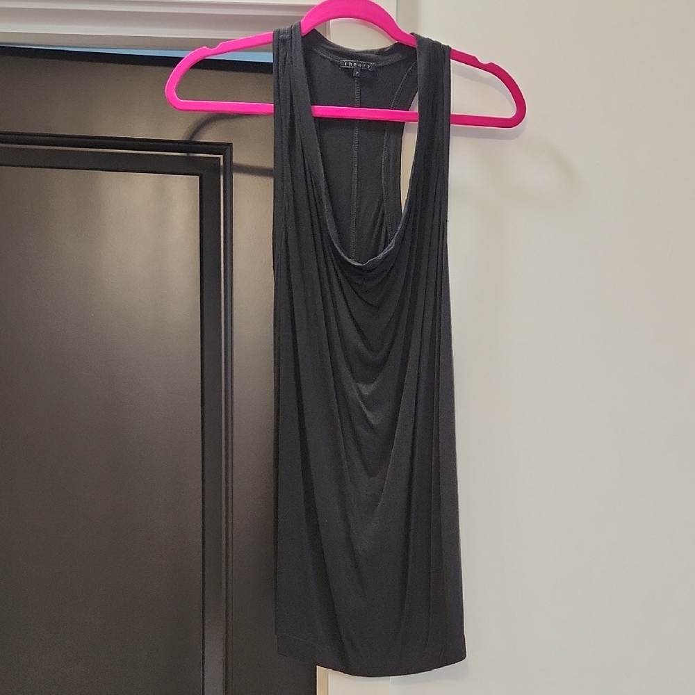 Theory Black Sleeveless Drape Front Tank